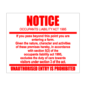 Notice Occupier Liability Act (Farm)